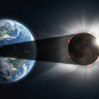 Recreación realizada con Inteligencia Artificial de un eclipse solar.
