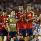 Los jugadores de España celebran la última victoria frente a Croacia.