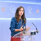 La secretaria general de Podemos, Ione Belarra, durante una rueda de prensa, en el Congreso de los Diputados, a 29 de septiembre de 2026, en Madrid (España).