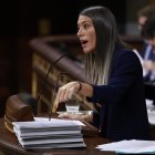 La portavoz de Junts Miriam Nogueras durante una intervención en el pleno en el Congreso de los Diputados. EFE/ Chema Moya.