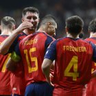 España celebra uno de los goles logrados en el último partido frente a Chequia.