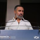 Archivo - El presidente de Vox, Santiago Abascal, interviene durante la Asamblea Ordinaria de Vox 2026, el auditorio Mutua Madrileña, a 27 de junio de 2026, en Madrid (España).  