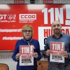 El secretario general de UGT, CyL Óscar Lobo, y la secretaria general de CC OO CyL, Ana Fernández de los Muros. informan sobre la convocatoria de la huelga general del 11 de noviembre