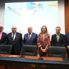 Díaz Villarig (en el medio) con los consejeros de Sanidad de Cantabria, César Pascual; CyL, Alejandro Vázquez; La Rioja, María Martín; Comunidad Valenciana, Marciano Gómez, y Galicia, Antonio Gómez. Apelaron a la flexibilidad para atender las necesidades de los profesionales, las carencias sanitarias y la calidad de la asistencia. «En CyL tenemos un hecho diferencial que es el Consejo de la Profesión, etre todos tendremos que ceder y llegar a buen puerto», indicó Villarig.