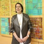 Milagros Alario Trigueros antes de la conferencia en el Aula Magna de Biológicas.