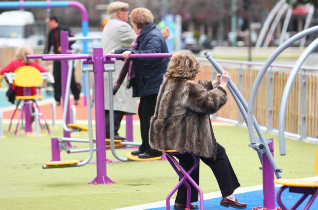 Personas mayores hacen ejercicio en uno de los parques de León. NORBERTO