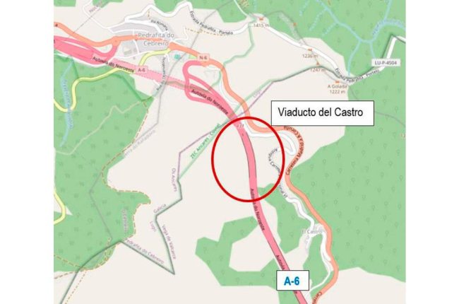 Situación del viaducto del Castro en la A-6 en Vega de Valcarce. DL