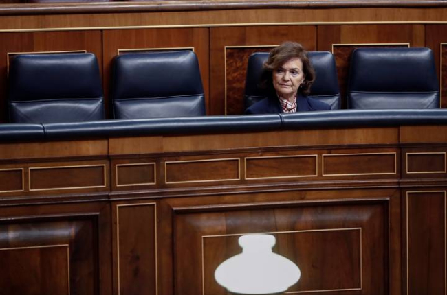 La vicepresidenta primera del Gobierno, Carmen Calvo, hace semanas en el Congreso. MARISCAL