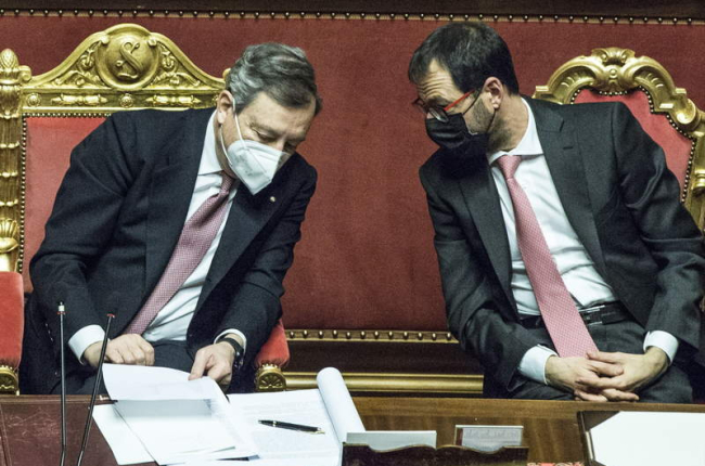 Draghi ayer, durante el debate en el Senado italiano para lograr su respaldo. ALESSANDRA BENEDETTI
