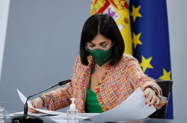 La ministra Carolina Darias, en la rueda de prensa tras el consejo interterritorial. JUAN CARLOS HIDALGO
