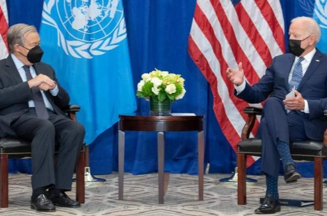 Antonio Guterres recibe en la ONU al presidente de EE UU, Joe Biden, quien aboga por la nueva diplomacia. ESKINDER DEDEBE