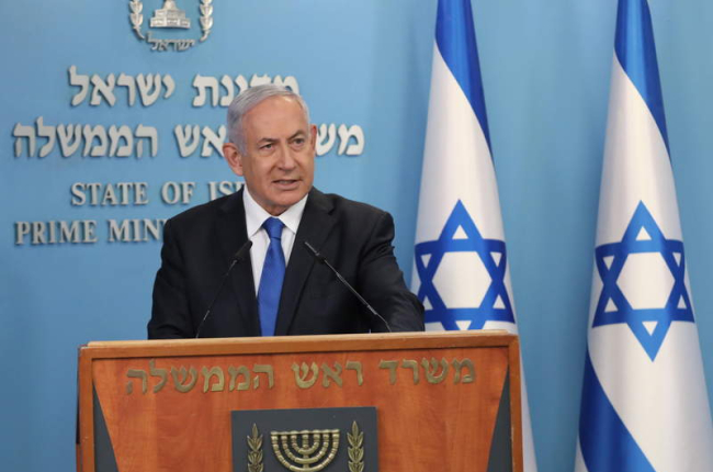 Netanyahu, en su comparecencia tras el acuerdo. ABIR SULTANE