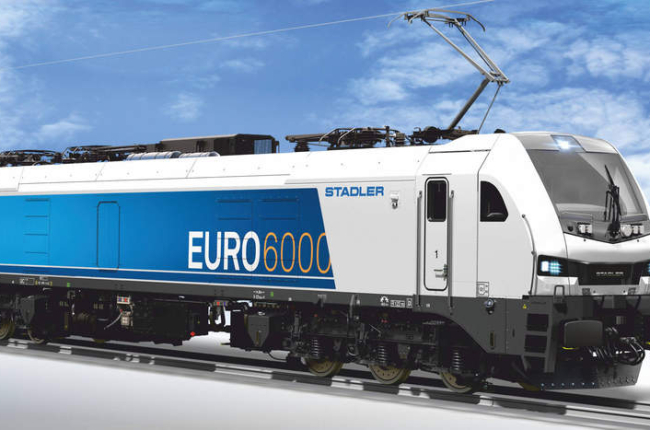 Imagen de la locomotora Euro 6000 de Stadler, llamada de crear época entre León y Asturias. DL