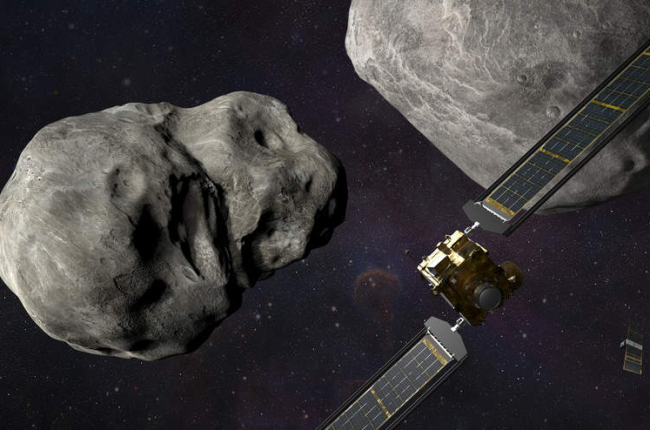 Imagen de la sonda Dart dirigiéndose al asteroide. NASA / JOHNS HOPKINS APL / STEVE GRIBBEN
