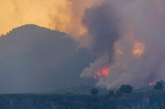 Imagen del incendio desatado en Los Guájares. ALBA FEIXAS
