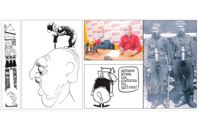 Caricaturas en ‘L’Humanité’. Sánchez e Ignacio Fernández, y dos mineros del pozo Calderón. DL/LDM