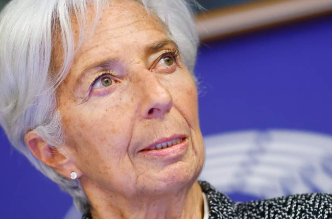 La presidenta del BCE, Christine Lagarde, en su comparecencia de ayer. STEPHANIE LECOC