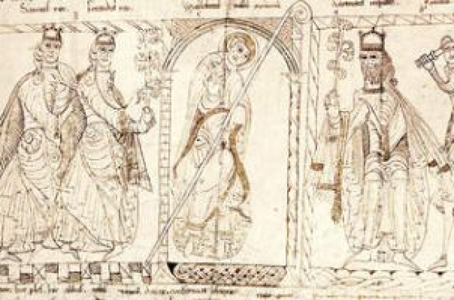 Sancho y Fernando, futuros monarcas, el abad Willelmus, Alfonso VII y el mayordomo, Ponce de Cabrera