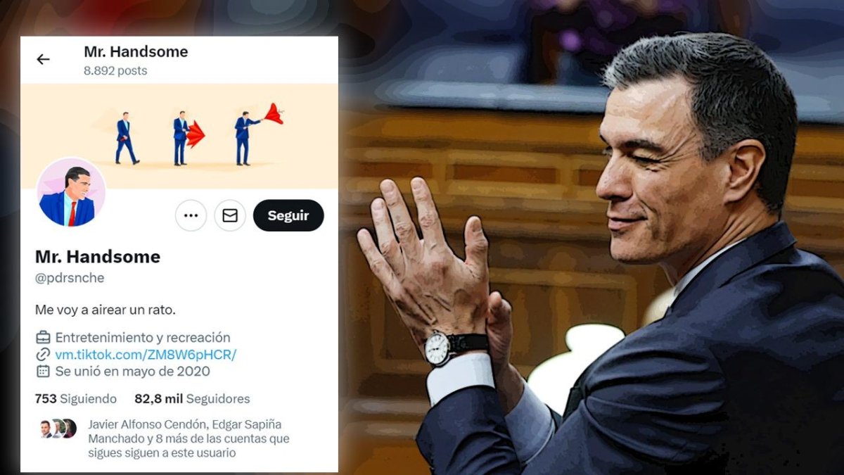 Pedro Sánchez y una captura de la cuenta que maneja Montserrat Liébana