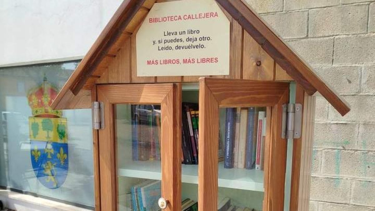 Biblioteca callejera instalada en Villaquejida.  DL