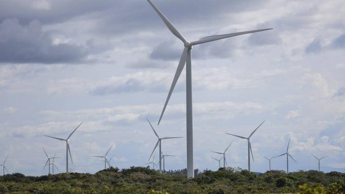 Fotografía de turbinas en un parque eólico.