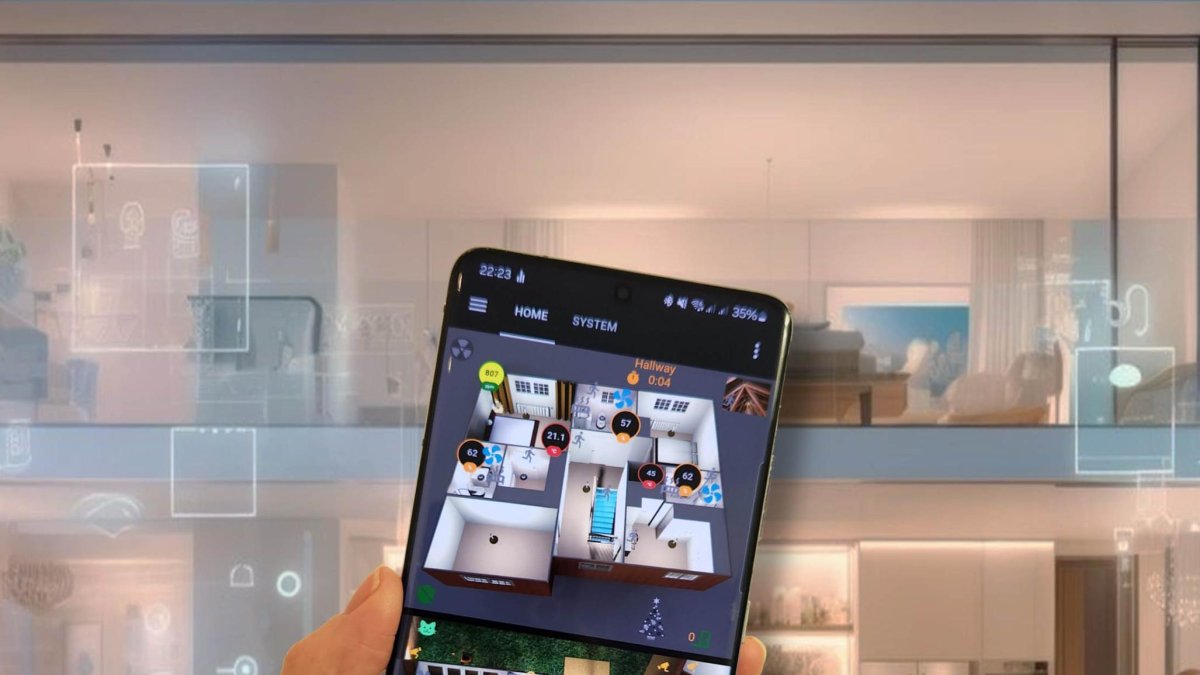 La aplicación de Victor y su plano en 3D visto desde un móvil.