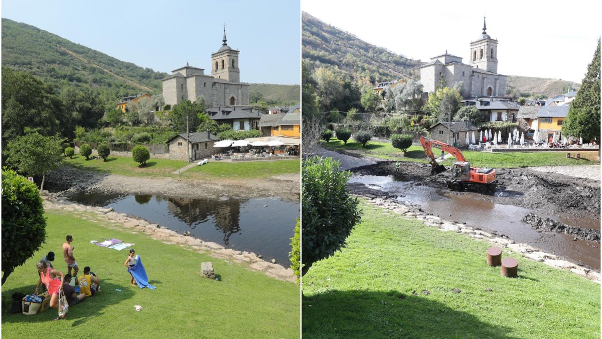 Molinaseca antes y después de la llegada del lodo.