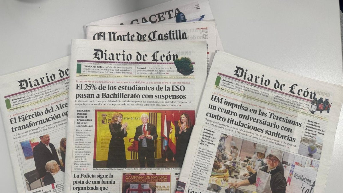 Portadas de La Gaceta de Salamanca, El Norte de Castilla y Diario de León.