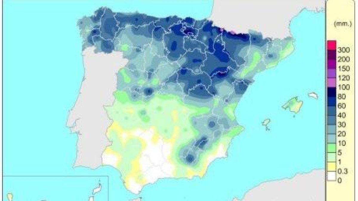España registra 566 l/m2 de lluvia acumulada desde octubre de 2025, un 19% más de lo normal.