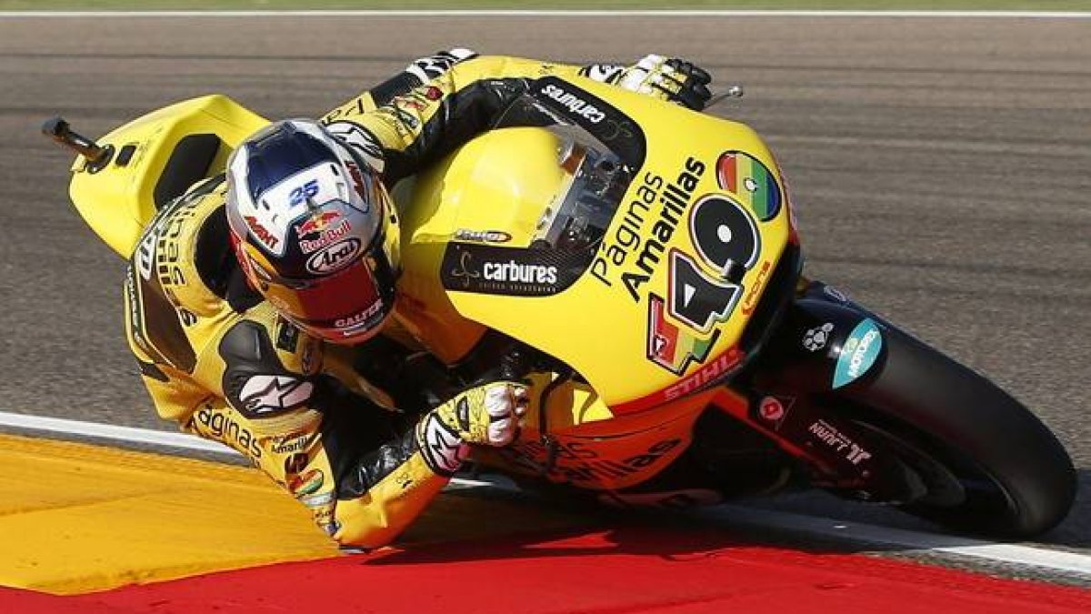 Maverick Viñales, durante la tercera sesión de entrenamientos libres del Gran Premio de Aragón, este sábado.