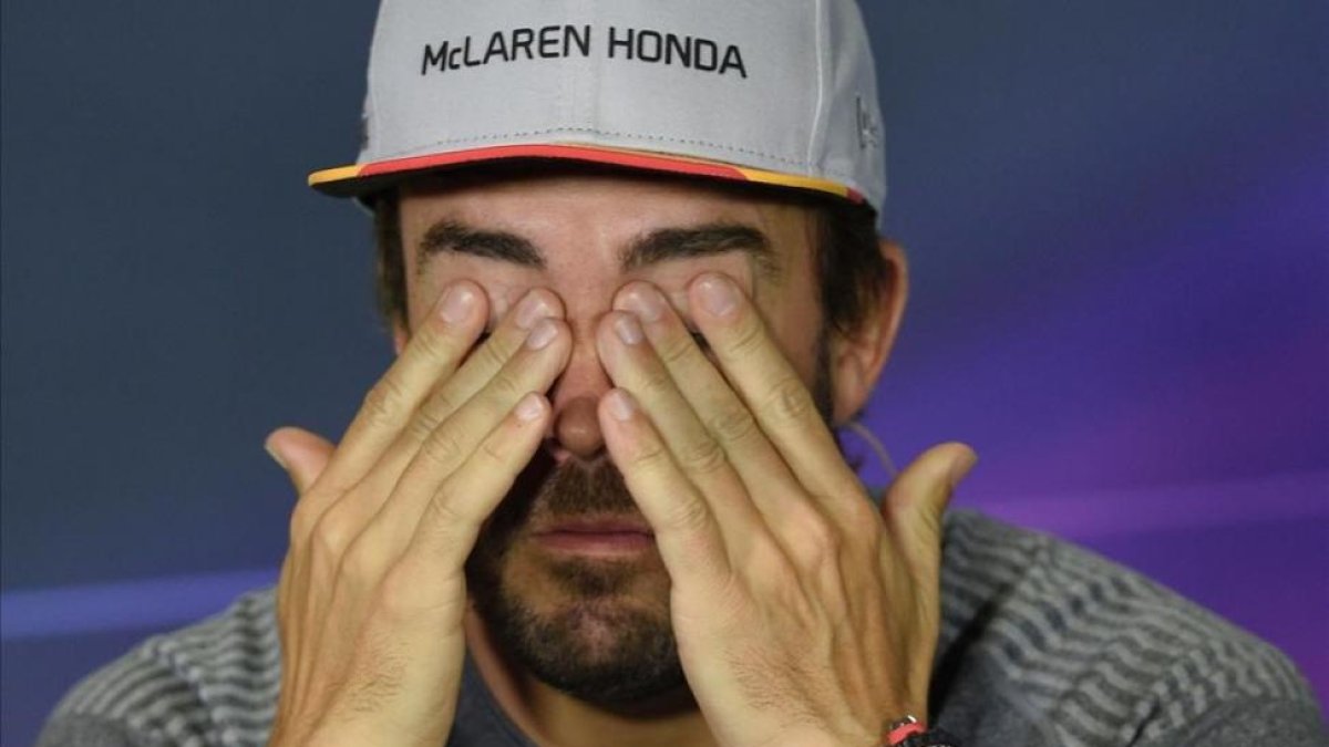 Fernando Alonso en la rueda de prensa del Circuit de Catalunya.