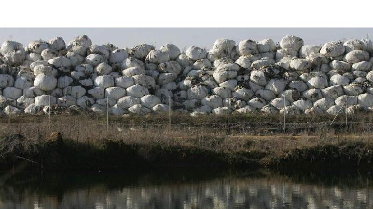 Los fardos de basura se apilan en la finca El Busto, en Santa María del Páramo, desde el año 2001.