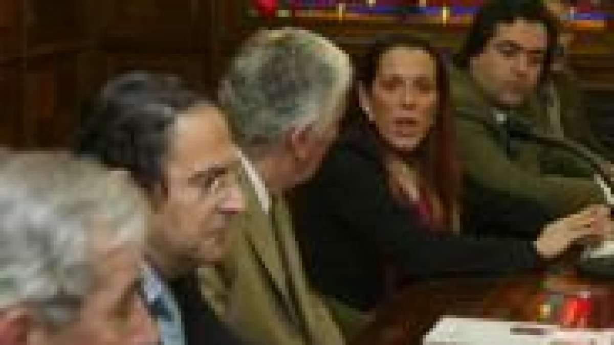La periodista Susana Vergara, en primer plano, explica la obra