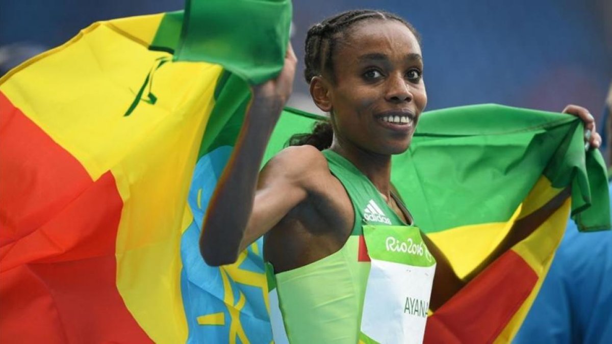 Almaz Ayana, en la celebración del 10.000.