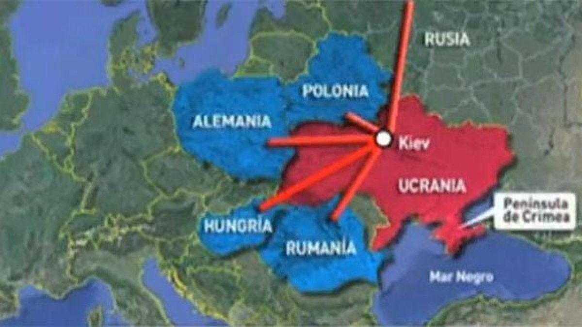 La segunda edición del telediario de Telemadrid, donde se ofreció el mapa del gas que pasa por Ucrania.