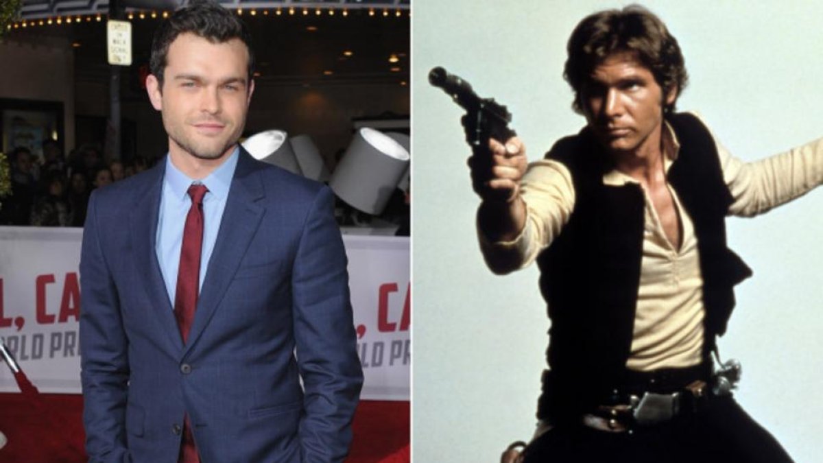 Alden Ehrenreich (izquierda), junto a Harrison Ford caracterizado como Han Solo.