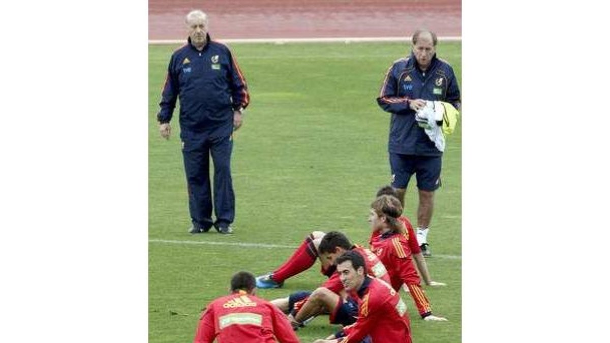 Del Bosque ayer, en el entrenamiento de la selección.