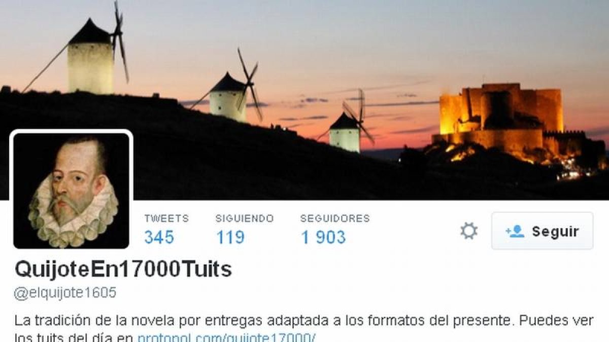 Perfil de Twitter en el que Diego Buendía está retatando El Quijote en 17000 tuits.