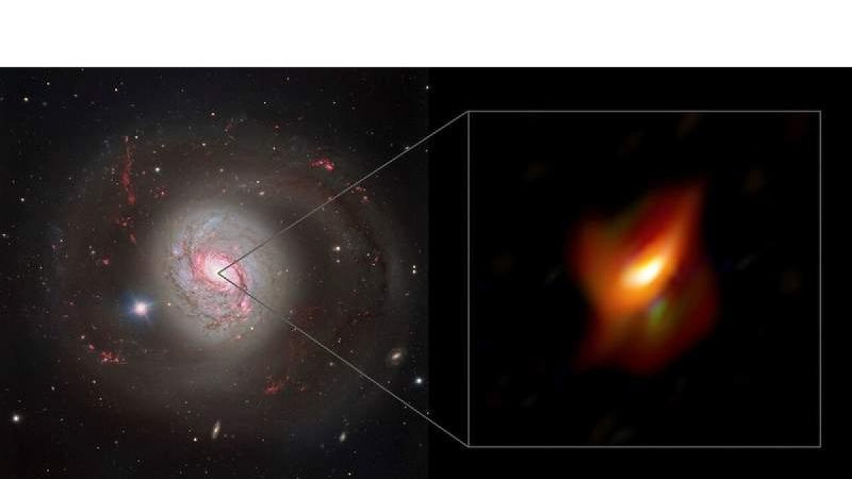 Nube de polvo que oculta un agujero negro supermasivo en el centro de la galaxia Messier 77 (i). OBSERVATORIO EUROPEO AUSTRAL
