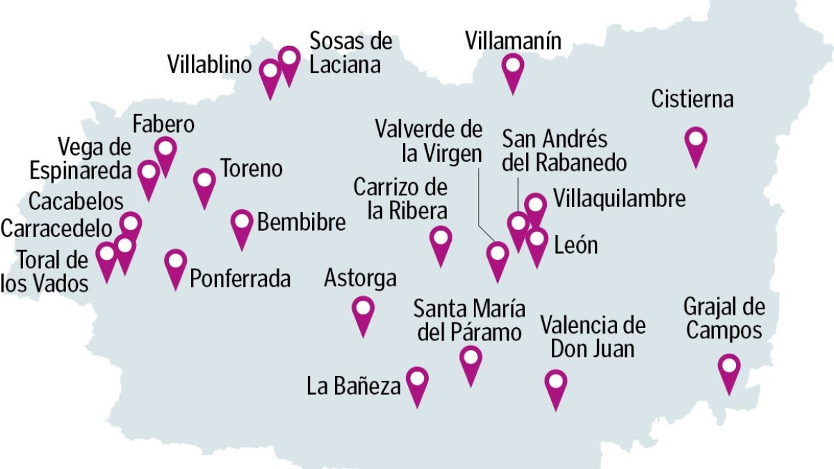 Mapa de actos hoy en León. RUBÉN GONZÁLEZ
