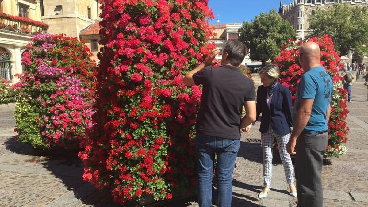 La concejala Ana Franco supervisa la colocación de las flores. DL