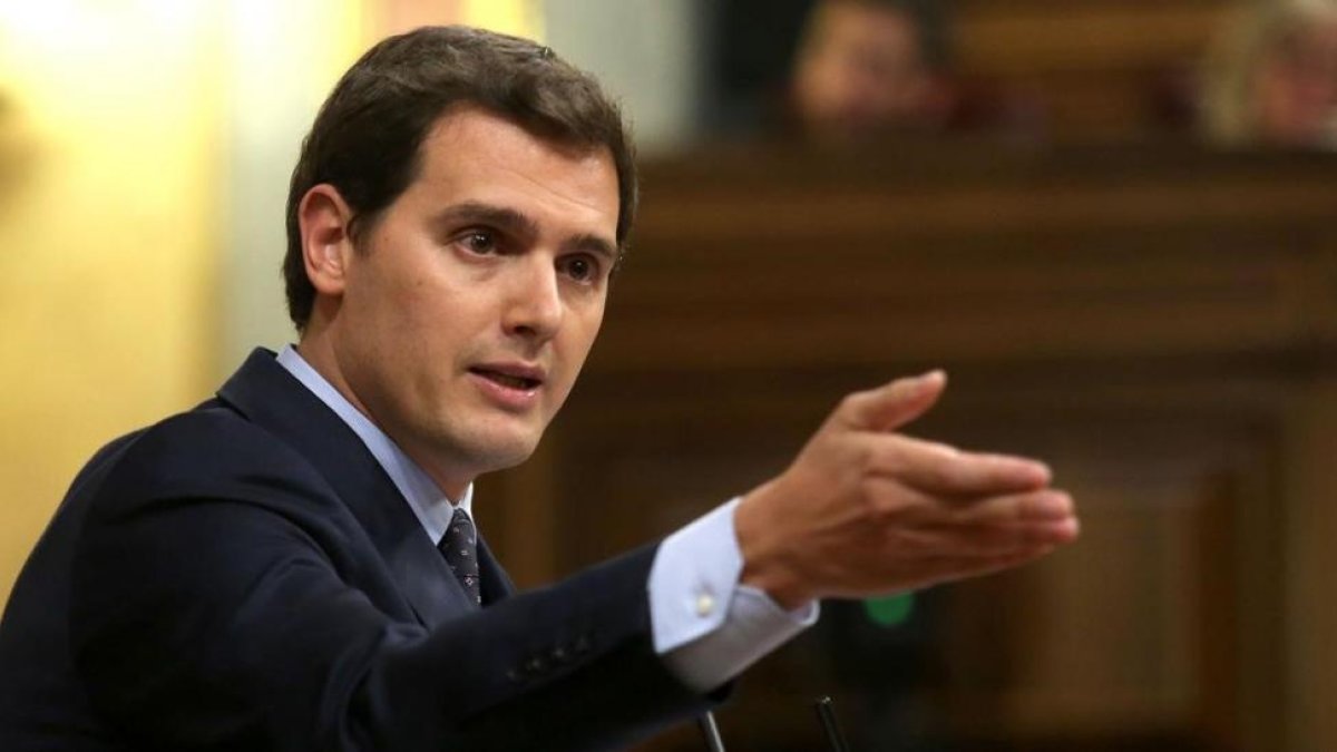El líder de Cs, Albert Rivera, en el pleno de la moción de censura encabezada por Pedro Sánchez.