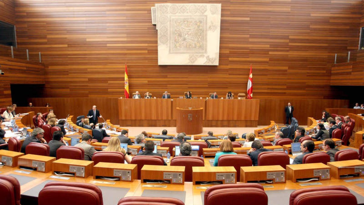 Vista general del hemiciclo de las Cortes de Castilla y León durante una sesión plenaria.