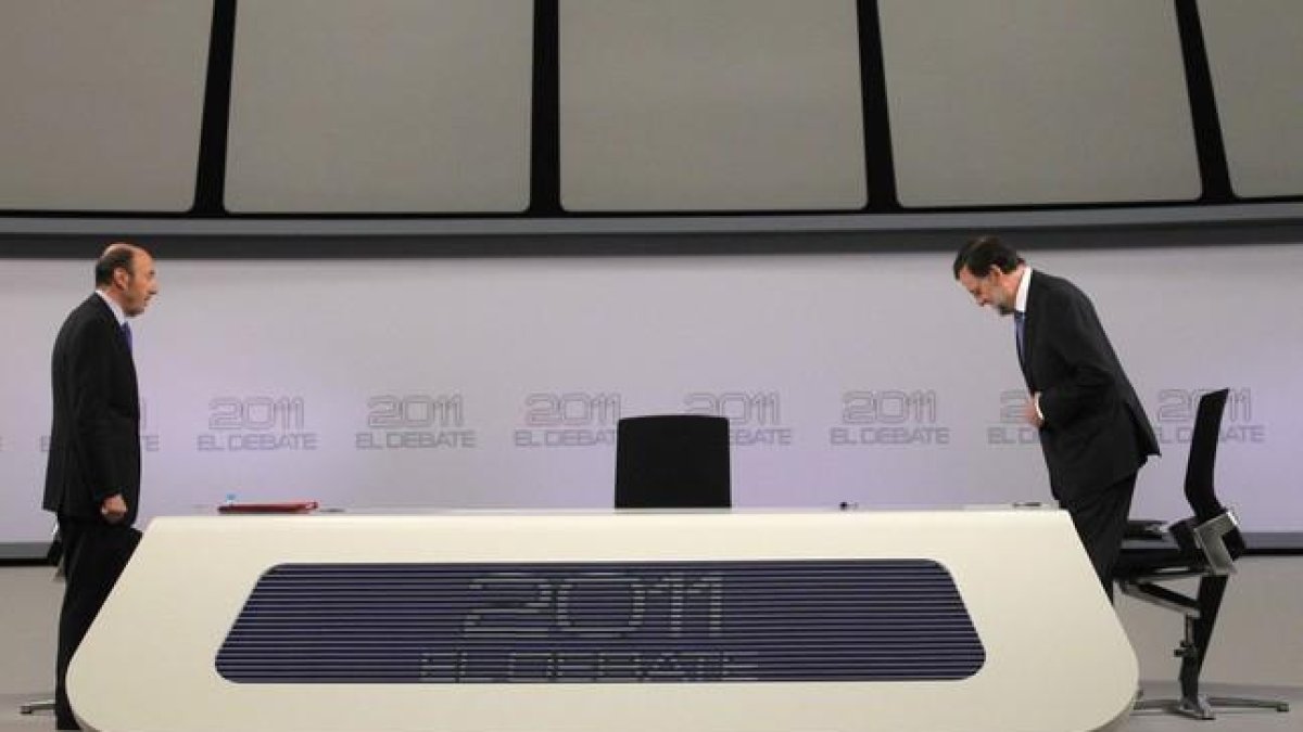 Alfredo Pérez Rubalcaba y Mariano Rajoy, en el cara a cara de las elecciones generales del 2011.