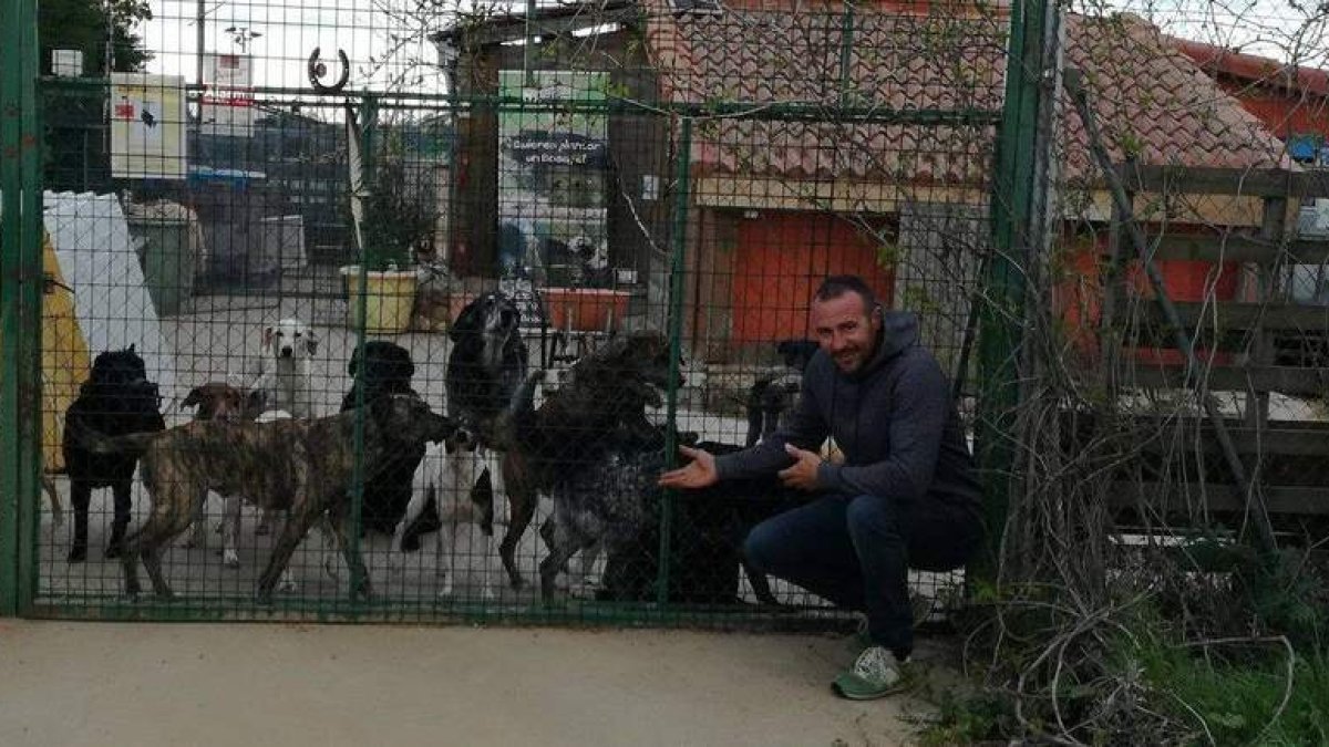 Daniel Muñoz con sus perros en El Bosque de Sury, la asociación de ayuda a los gatos ferales. DL