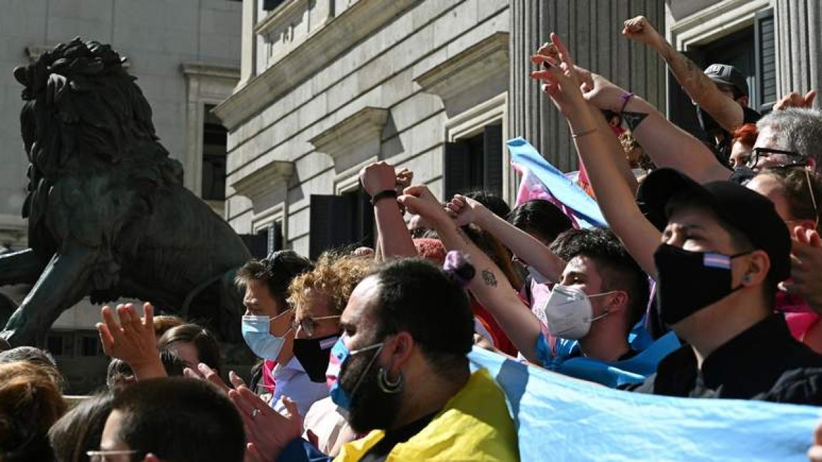 Manifestación en las puertas del Congreso a favor de la ley el pasado mes de mayo. FERNANDO VILLAR