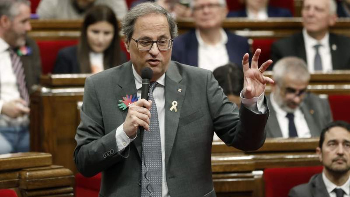 Torra durante una de sus intervenciones en la sesión de control al Govern en el Parlament. A. DALMAU