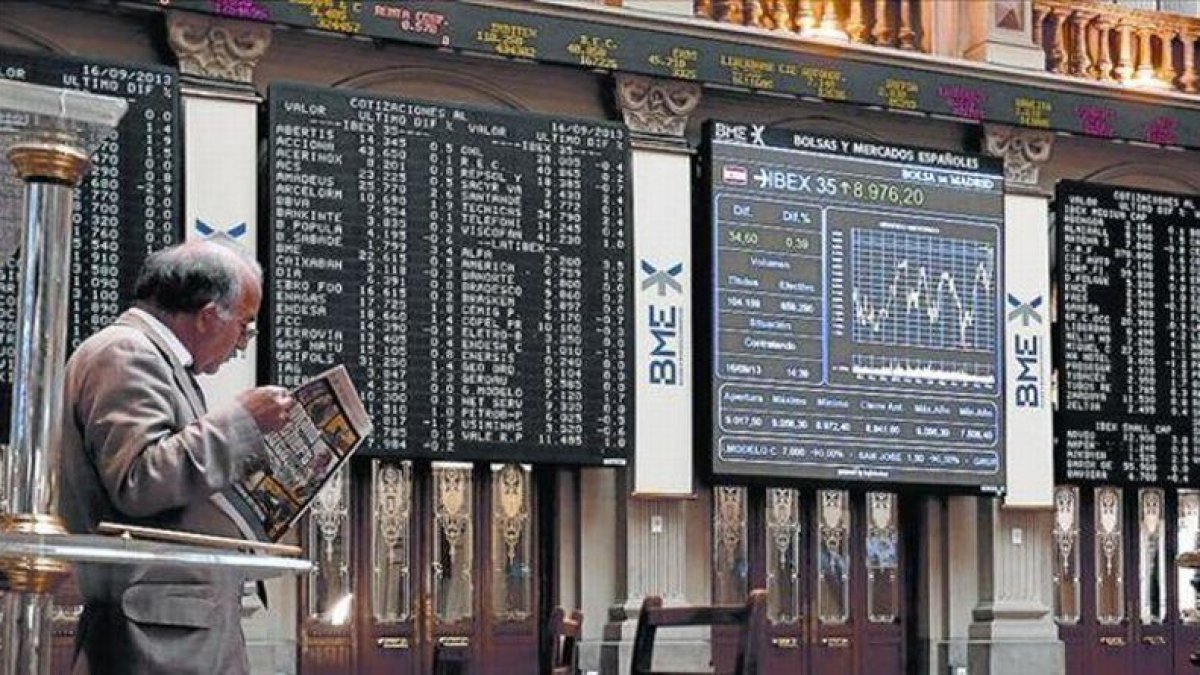 Aspecto del patio de operaciones de la Bolsa de Madrid.