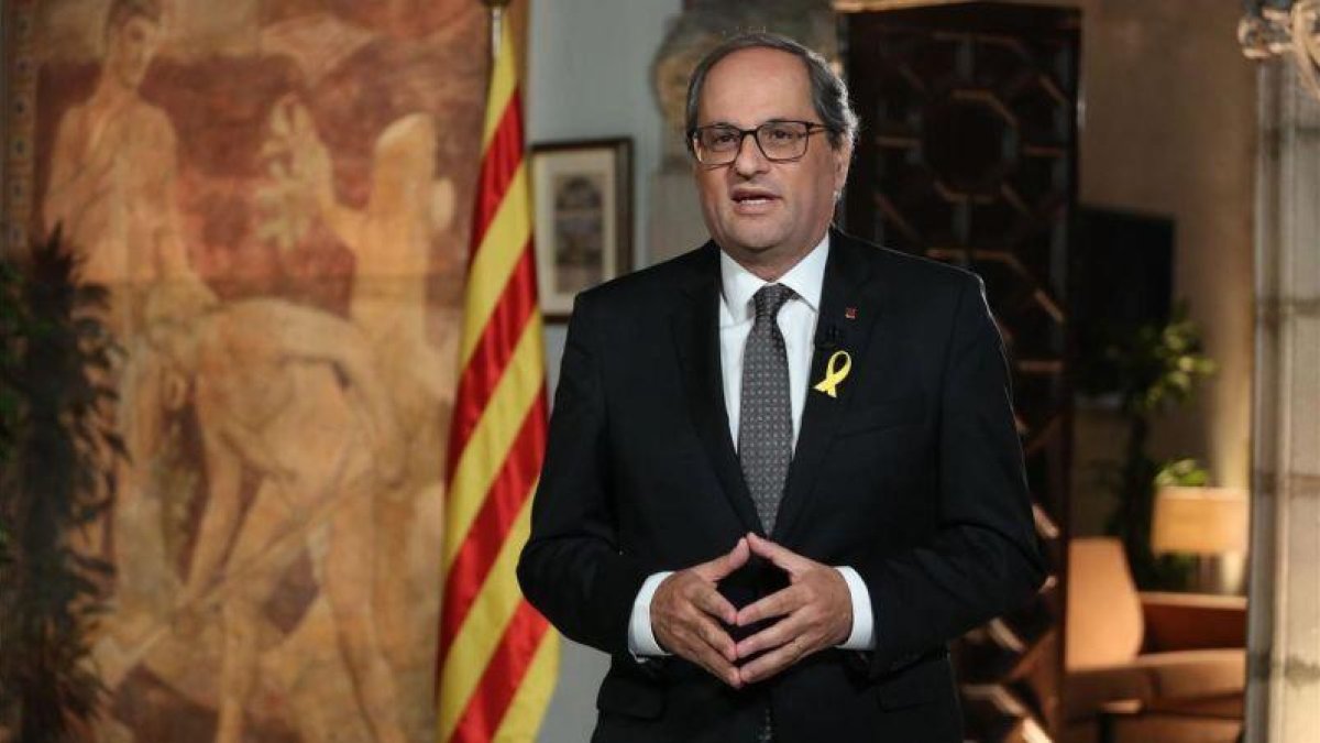 El president Torra durante el mensaje institucional con motivo de la Diada Nacional de Cataluña.