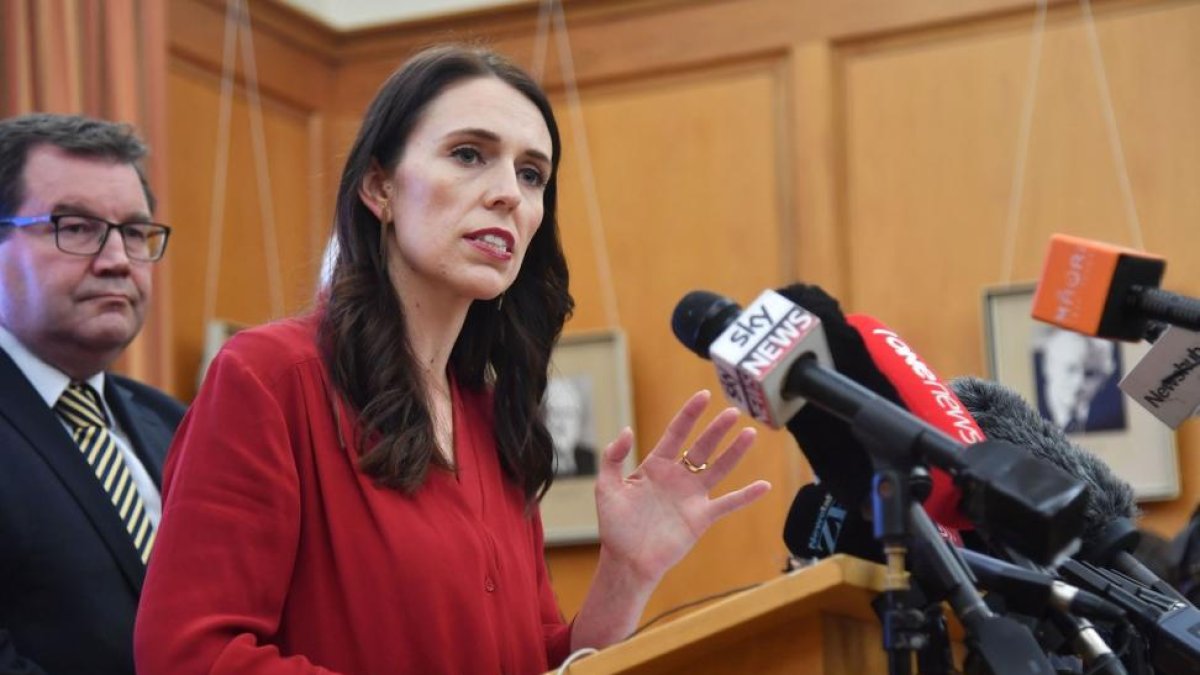 La primera ministra de Nueva Zelanda, Jacinda Ardern, durante una rueda de prensa en el Parlamento en Wellington, la capital del país.